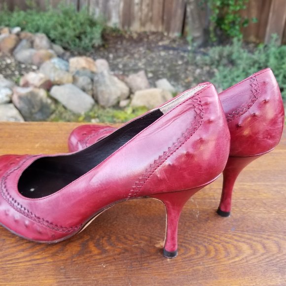 Max Studio Round Toe 1930's Style Raspberry Red Leather Pumps Women's Size 7.5 - Picture 6 of 10